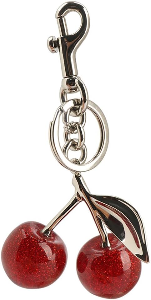 Cherry Keychain for Purse - Resin Alloy Silver Cherry Bag Charm，Cute Fruit Accessory for Women/Gift/Home/Car