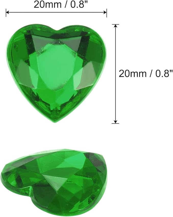 MECCANIXITY 40 Pcs Acrylic Heart Rhinestone 20mm Flat Back Plastic Gems Jewelry Stickers for Craft Bead Face Painting Costume Jewelry Making Deep Green