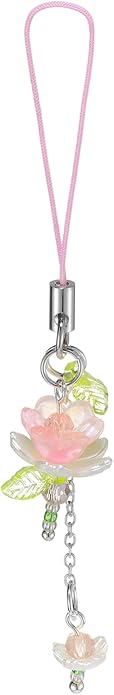 Agromusk Pink Flower Phone Charms,Cute Beaded Lotus Flower Phone Strap Handmade Decor for Women Y2K Accessories Keychain Bag Pendant Gift
