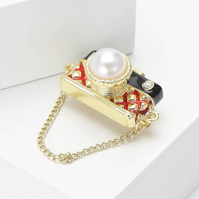 Camera Brooch Pins for Women, Pearl Camera Brooch Pin, Cute Camera Brooch Lapel Pin, Bohemian Camera Brooches Pins for Women Hat Bag Suit Dress Accessories Jewelry