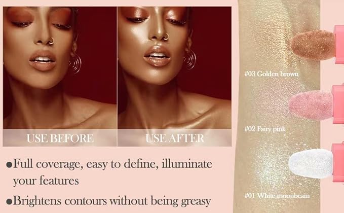 Glitter Powder Highlighter Makeup, Body Brightens the Natural Three-Dimensional Face Blusher Fairy Highlight Patting Powder. (01#White Moonbeam)