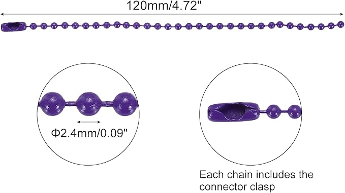 MECCANIXITY 30Pcs 5 Inch Ball Bead Chain, Metal Ball Chain with Connectors for Keychain Hanging Ornament Tag Jewelry Necklace Christmas Decoration,Dark Purple