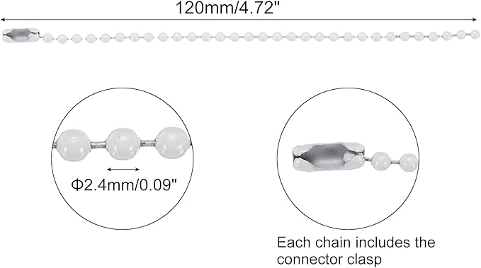 MECCANIXITY 30Pcs 5 Inch Ball Bead Chain, Metal Ball Chain with Connectors for Keychain Hanging Ornament Tag Jewelry Necklace Christmas Decoration,Light Gray