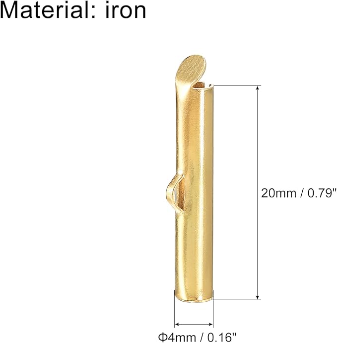 uxcell 100Pcs Slide on End Clasps, 20mm Tube Ball Bead Slider Crimp Ends for Multi-Strand DIY Craft Making, Light Golden