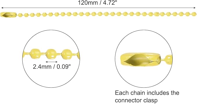 MECCANIXITY 20Pcs 5 Inch 12cm Ball Bead Chain, Metal Ball Chain with Connectors for Hanging Ornament Jewelry Necklace Dog Tag Keychain Christmas Decoration,Yellow