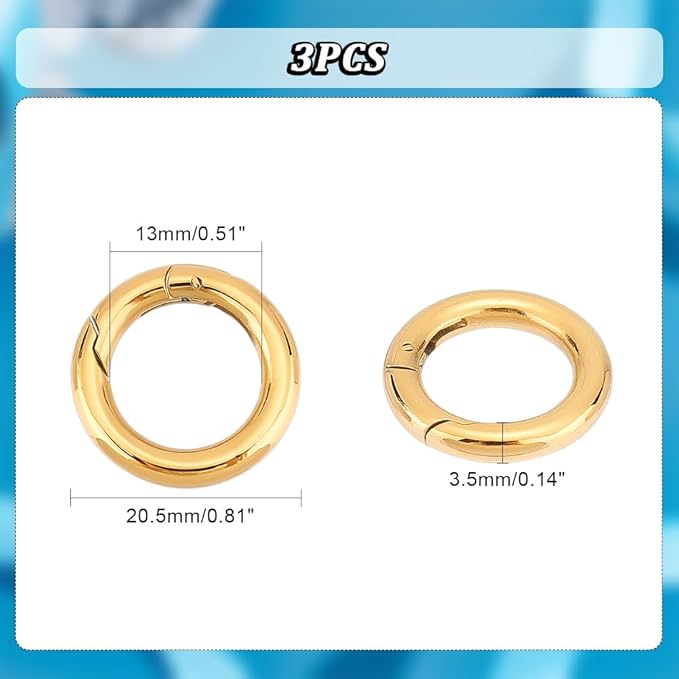 UNICRAFTALE 3Pcs 20.5mm 7 Gauge Spring Gate Rings 201 Stainless Steel Snap Clasps Round Carabiner Clips Snap Hooks Spring Keyring Buckle Clasps for Bag Purse Shoulder Strap Key Chains