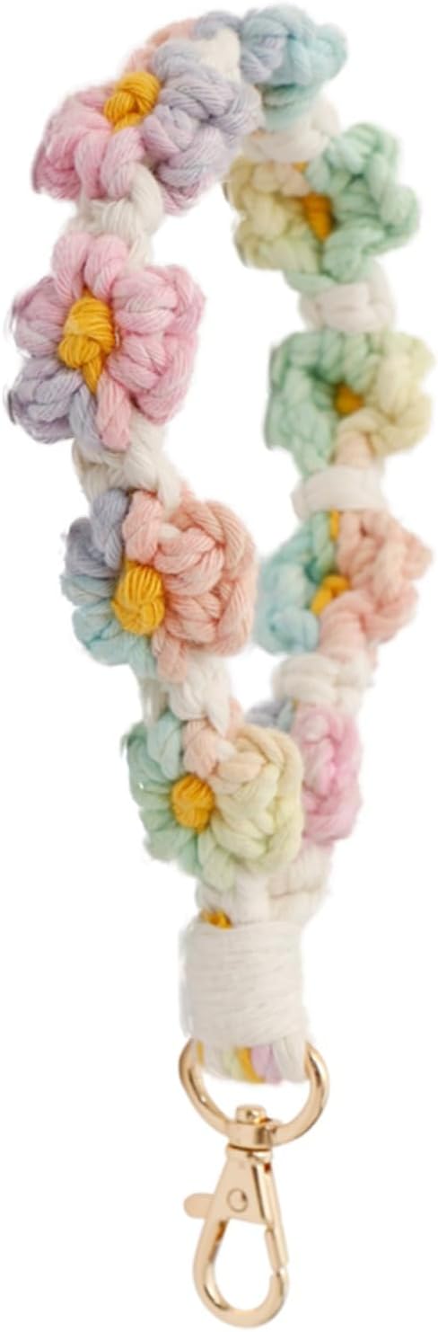 Boho Keychain Handmade Keychain Wristlet Key Chain Wrist Lanyard for Keys Cute daisy keychain for Women