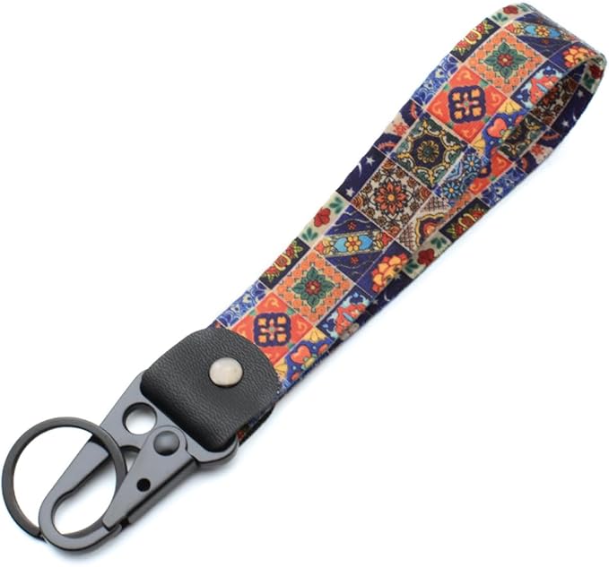 2 Pcs Classic Black & Floral Keychain Wristlet Lanyard for Women couples, Flower Wristlet Strap for Keys Hands-Free Wearable