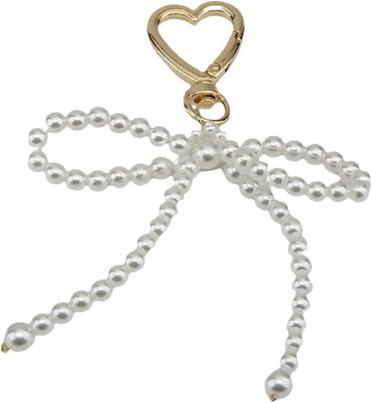 Pearl Bow Bag Charm for for Handbags, Cute Pearl Keychain Purse Charms Handbag Pendant for Women Girls