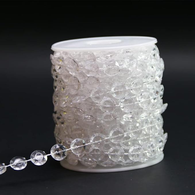 Pamir Tong Sparkling Crystal Chains Garland - 33ft Clear Octagon Beads Chain Ornaments Acrylic Hanging Decor for Christmas Tree, Wedding Arch, Window Curtain, Party Ceiling DIY Jewelry Decration