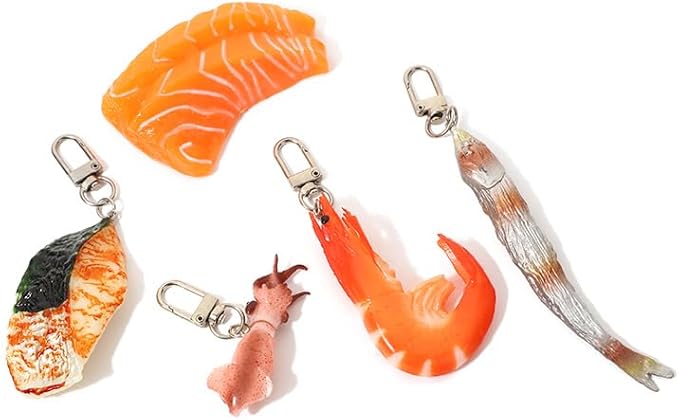HSYHERE Men Women Creative Interesting Novelty Stylish Mini Simulated Food Orange Shrimp Keychain Key-ring Pendant