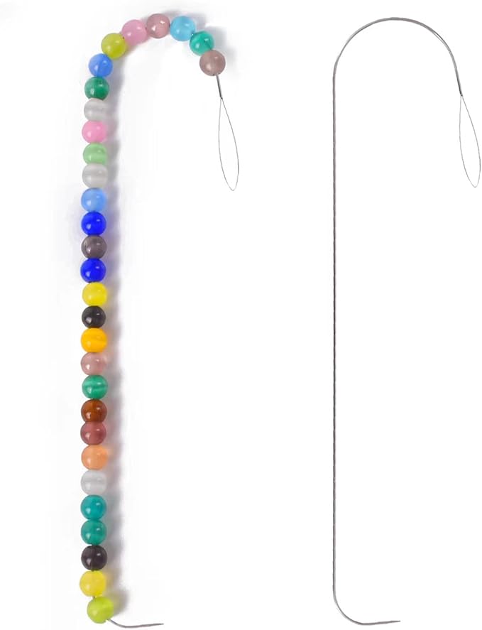 Big Eye Beading pin with Handle, 5.3 "Stainless Steel Beading pin is Used for Bead Rotating Machine, Plastic Loose Beads, Glass Beads, DIY Handmade Beading Bracelet,Necklace Decorations (2 Pieces)