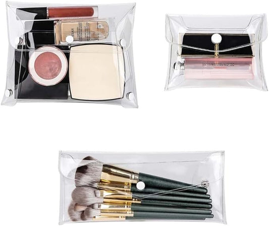 3 Pcs Mini PVC Makeup Bag Small Clear Plastic Cosmetic Organizer Bag Pouch with Snap Closure for Vacation Travel, Bathroom Organizing Tools and Accessories