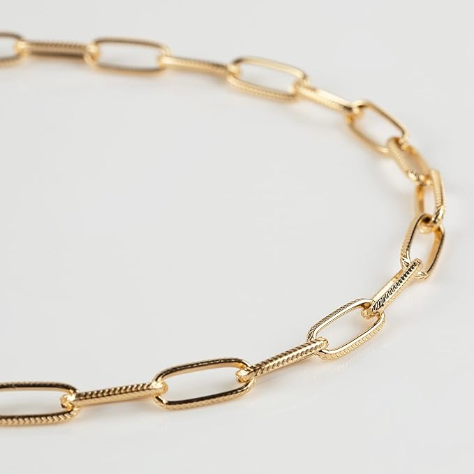 16.4 Feet Aluminum Oval Light Gold Chains for Jewelry Making Unwelded Textured Paperclip Link Cable Chain Roll Necklace Chains Bulk with Lobster Clasps and Jump Rings