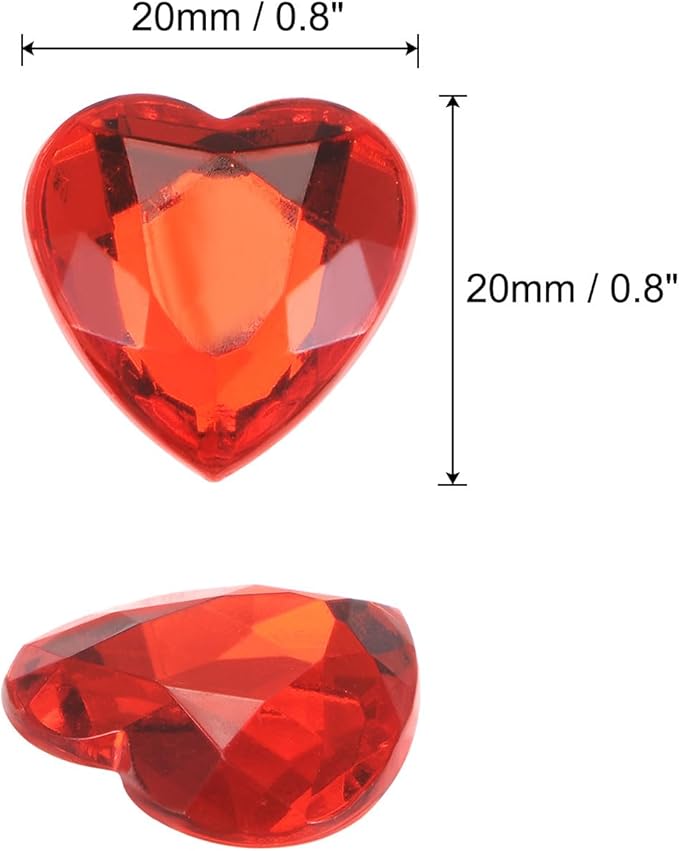 MECCANIXITY 40 Pcs Acrylic Heart Rhinestone 20mm Flat Back Plastic Gems Jewelry Stickers for Craft Bead Face Painting Costume Jewelry Making Red