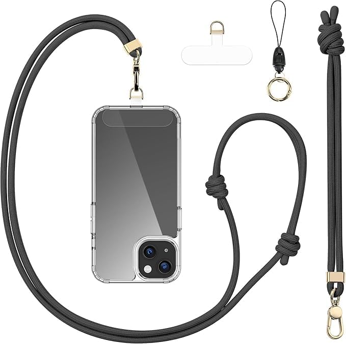 Anti-Theft Phone Lanyard Crossbody & Wrist Strap | 2 Phone Tabs, Secure Lock Design | Universal for All Phones | Adjustable Strap with Premium Metal Buckles | Skin-Friendly Nylon