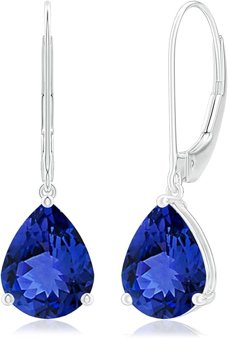 ANGARA Natural Tanzanite Earrings for Women | Solitaire Pear-Shaped Tanzanite Leverback Earrings in 14K Solid Gold/Platinum | December Birthday, Anniversary, Gemstone Jewellery Gift