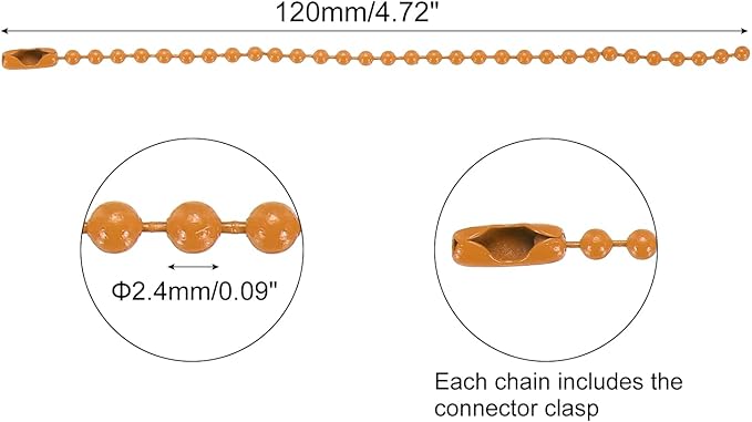 MECCANIXITY 30Pcs 5 Inch Ball Bead Chain, Metal Ball Chain with Connectors for Keychain Hanging Ornament Tag Jewelry Necklace Christmas Decoration,Orange