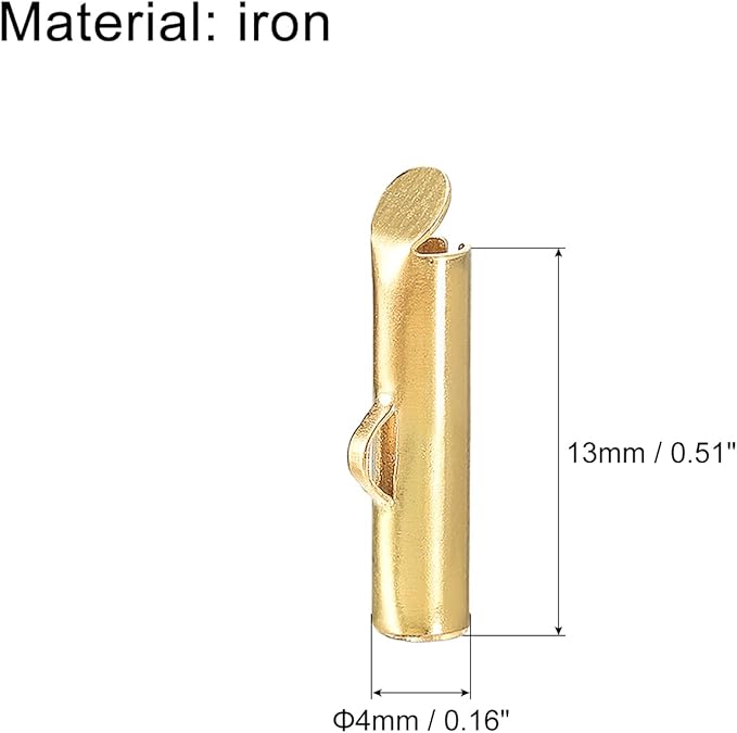 uxcell 100Pcs Slide on End Clasps, 13mm Tube Ball Bead Slider Crimp Ends for Multi-Strand DIY Craft Making, Light Golden