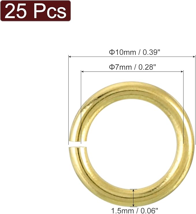 uxcell 25Pcs Open Jump Rings, 10mm/0.39" OD Brass Jump Ring Connectors 1.5mm Thick O Rings for Necklaces Bracelet Jewelry Making Keychain DIY Craft, Gold Tone