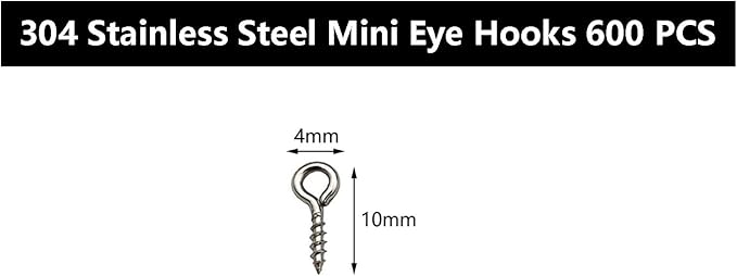 (304) Stainless Steel Small Mini Screw Eye Pins Hook for Jewelry, Cork Bottles,Resin, Bead,600 Pack 0.39x0.16inch Tiny Hook Screws Ring