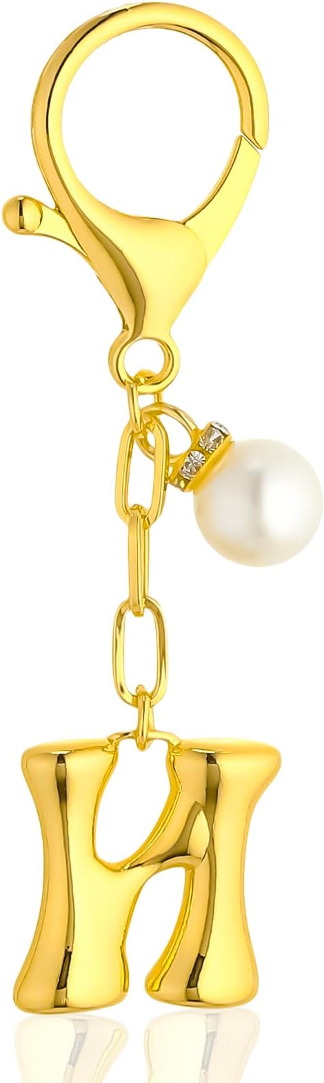 VICKHU Gold Plated Bubble Initial Letter Cute Keychain for Women Car Key Purse Decorative Keyring Handbag Charms Fashion