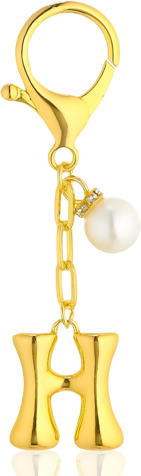 VICKHU Gold Plated Bubble Initial Letter Cute Keychain for Women Car Key Purse Decorative Keyring Handbag Charms Fashion