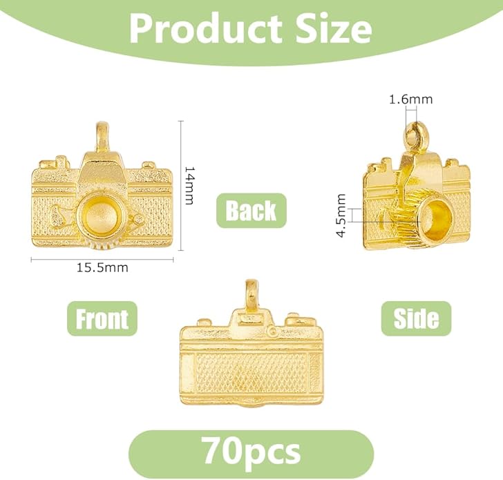 DICOSMETIC 70Pcs Camera Shape Charm Alloy Camera Charms Vintage Photography Charms 14x15.5x4.5mm Mini Metal Charm for Bracelet Earring Jewelry Making, Hole: 1.6mm