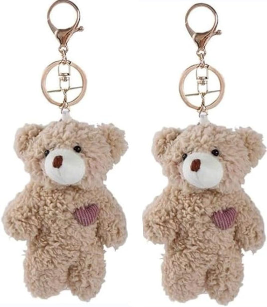 2Pcs Brown Bear Stuffed Keychain, Animal Bag Pendant, Rabbit DIY Trinket, Dog Plush Keyring Car Accessories