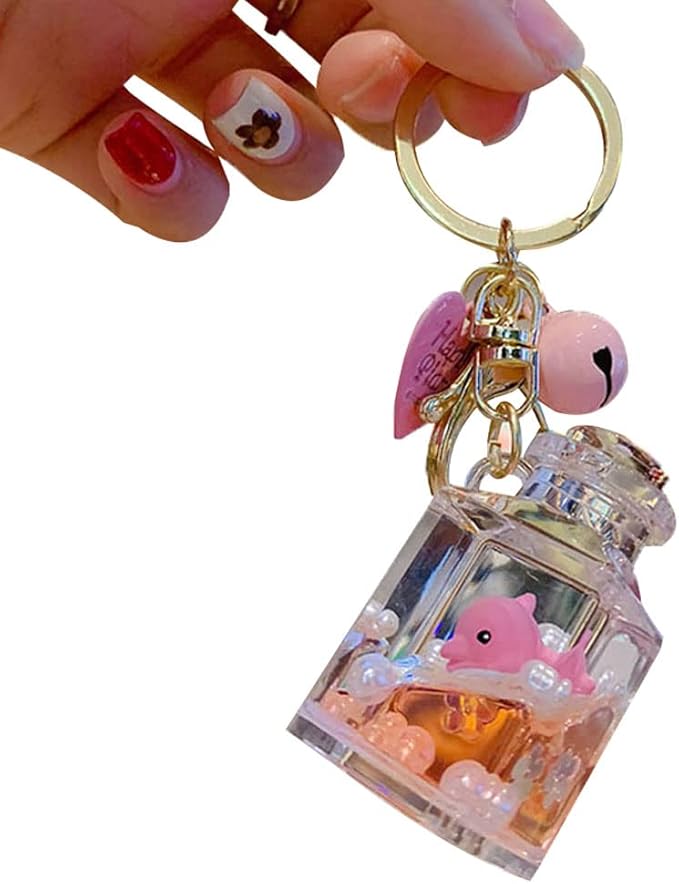HSYHERE Men Women Creative Beautiful Floating Sea Animals Lucky Square Bottle Keychain Keyrings