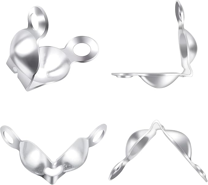 Syhood 1400 Pieces Bead Tips Knot Covers Bulk Clamshell Bead Tips for Jewelry Making Open End Caps Knot Covers for DIY Bracelet Necklaces Earrings Keychains(Silver)