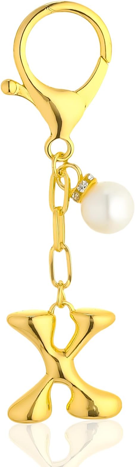 VICKHU Gold Plated Bubble Initial Letter Cute Keychain for Women Car Key Purse Decorative Keyring Handbag Charms Fashion