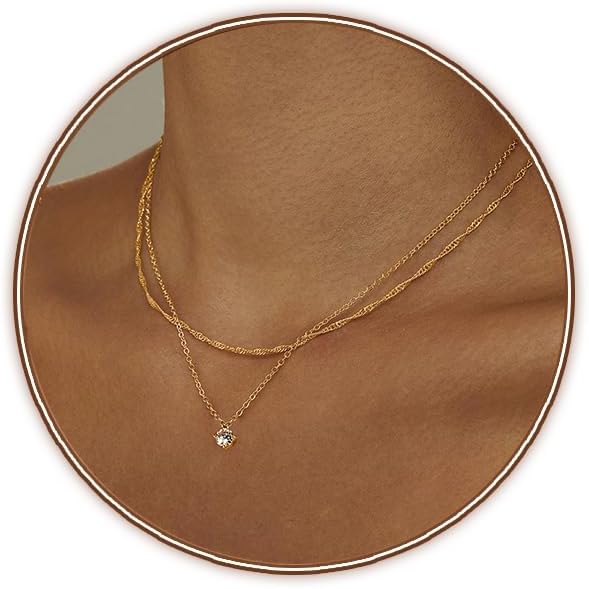 Luxval Diamond Pendant Gold Necklace for Women，Dainty 18k Gold Plated Choker Necklaces Simple Gold Jewelry Gifts for Women Girls