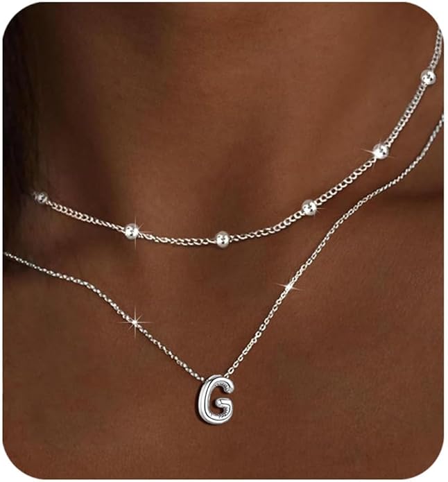 PANSHI Gold Initial Necklaces Gifts for Teen Girls Women Girlfriend Teen Girl Gifts Trendy Stuff Layered Bubble Letter Necklace Gold Jewelry Birthday Gift