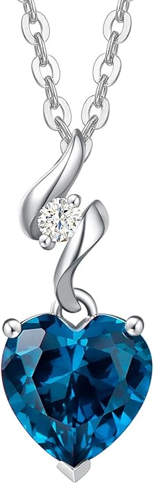 AGVANA Christmas Gifts 14K Solid White Gold Diamond Gemstone Pendant with Sterling Silver Chain 8mm Heart Birthstone Necklace Fine Jewelry Anniversary Birthday Gifts for Women Mom Wife
