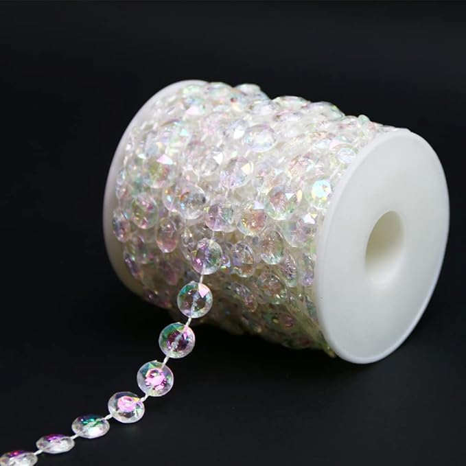 33ft Sparkling Crystal Chains Garland -Chandelier Prism Octagon Beads Chain Ornaments Acrylic Hanging Decor for Christmas Tree, Wedding Arch, Window Curtain, Party Ceiling DIY Jewelry Decration