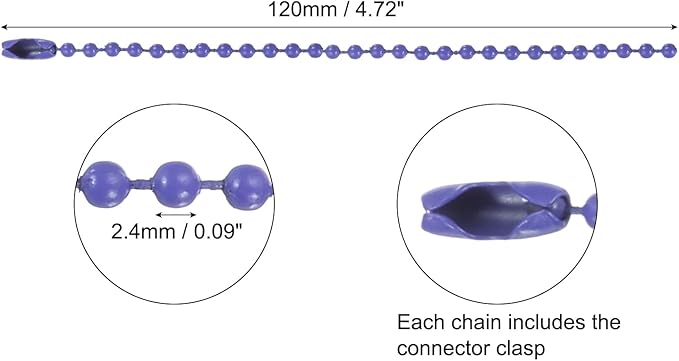 MECCANIXITY 20Pcs 5 Inch 12cm Ball Bead Chain, Metal Ball Chain with Connectors for Hanging Ornament Jewelry Necklace Dog Tag Keychain Christmas Decoration,Light Purple