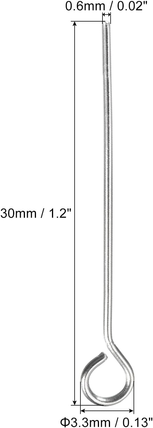 PATIKIL 200Pcs 304 Stainless Steel Jewelry Eye Pins 30mm 22 Gauge Silver Open Eye Pins for Jewelry Making DIY Craft Necklaces Bracelets Earrings