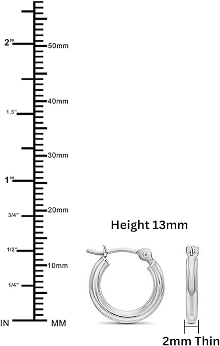 Classic 10K White Gold Hoop Earrings - Shiny Polished Plain Round Gold Hoops for Women and Men