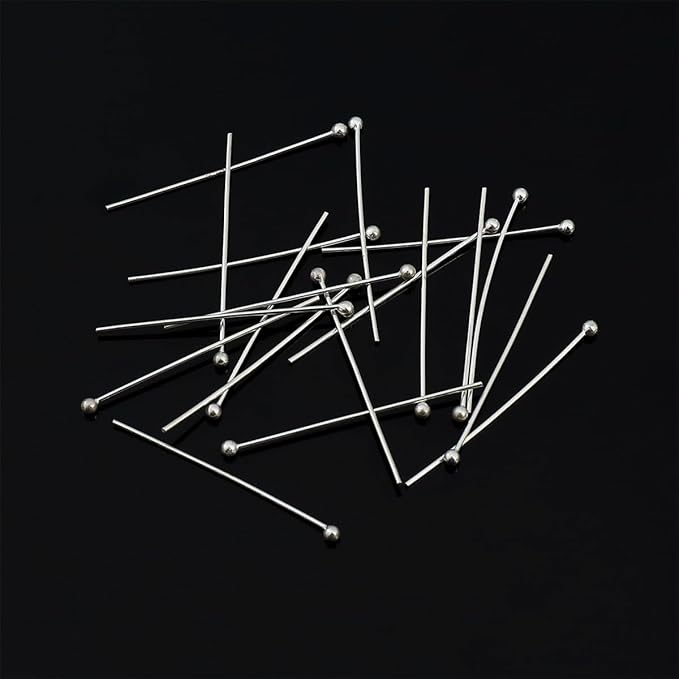 925 Sterling Silver Ball Head Pins 0.5x25mm 20pcs for Jewelry Making Findings