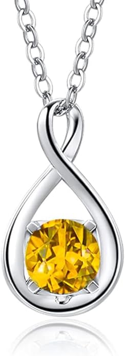 FANCIME 14K Solid Gold Birthstone Pendant with Sterling Silver Chain Infinity Gemstone Necklace Fine Jewelry Anniversary Birthday Christmas Gifts for Women Wife Her