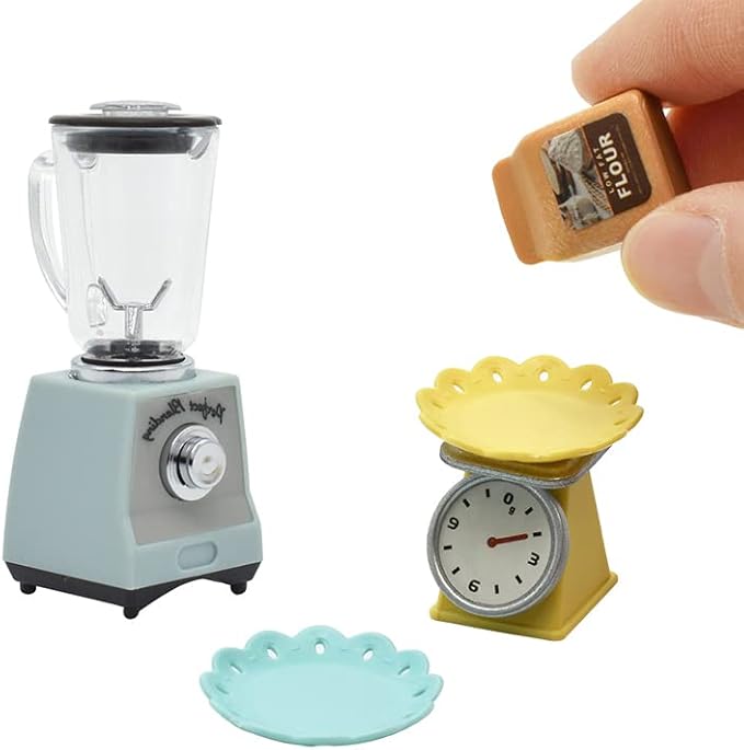 iLAND Miniature Dollhouse Accessories on 1:12 Scale, Dollhouse Kitchen Accessories of Mini Blender & Kitchen Scale