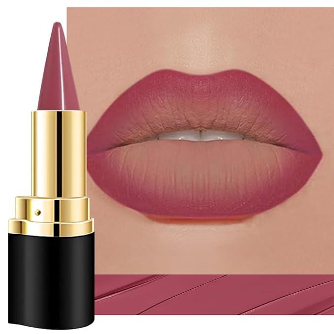 evpct Mauve Red Gradient Matte Lipstick Lip Liner Crayon Combo Pencil Set for Women Long Lasting Waterproof, Plum Matte Cream Lip Liner and Lipstick Combo Makeup, Flawless Gradual Ombre Effect, 10