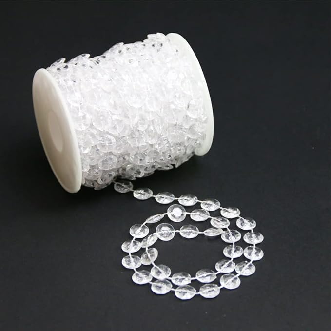 Pamir Tong Sparkling Crystal Chains Garland - 33ft Clear Octagon Beads Chain Ornaments Acrylic Hanging Decor for Christmas Tree, Wedding Arch, Window Curtain, Party Ceiling DIY Jewelry Decration
