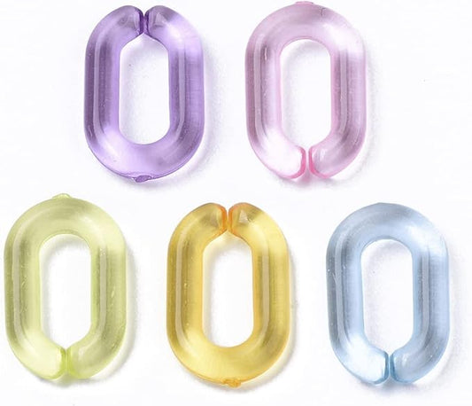 Beadthoven 100pcs Transparent Acrylic Linking Rings Oval Quick Link Connectors for Curb Chains Purse Eyeglass Chain DIY Craft Making 15x9x3mm (Mixed Color)