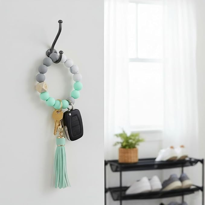 BIHRTC Key Ring Bracelet Car Keychain Holder Wristlet Silicone Women Beaded Bangle Chains