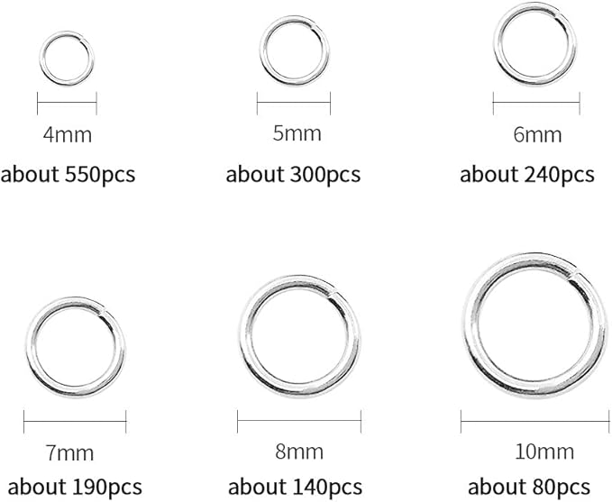 1500Pcs Mixed 6 Sizes Open Jump Rings,4mm 5mm 6mm 7mm 8mm 10mm Jump Ring Jewelry Keychain for Jewelry Making Accessories with 1Pcs Jump Ring Open/Close Tool and 1Pcs Storage Box (Silver)