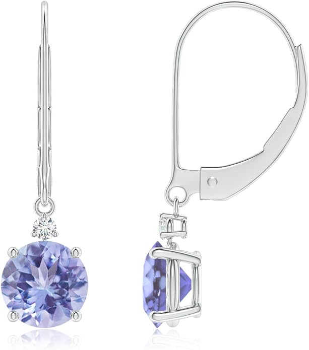 ANGARA Natural Tanzanite Earrings for Women | Tanzanite and Diamond Leverback Drop Earrings in 14K Solid Gold/Platinum | December Birthday, Anniversary, Gemstone Jewellery Gift