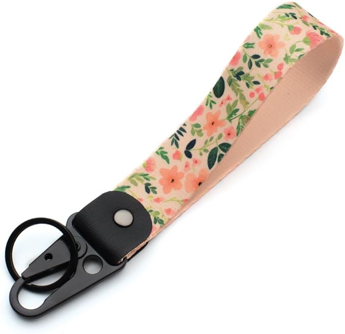 2 Pcs Classic Black & Floral Keychain Wristlet Lanyard for Women couples, Flower Wristlet Strap for Keys Hands-Free Wearable