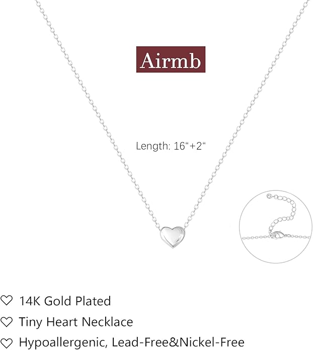 Airmb Cute Heart Necklace for Women Gold/Silver Plated Heart Pendant Choker Necklaces Tendy Love Heart Chain Necklace Dainty Gold/Silver Necklace Jewelry Gifts for Women